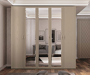шкаф 5-ти дверный с 3-мя зеркалами Palmari P5580 цвет 5 бежевый с серым