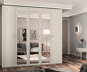 шкаф 5-ти дверный с 3-мя зеркалами Palmari P2580 цвет 2 светло-серый